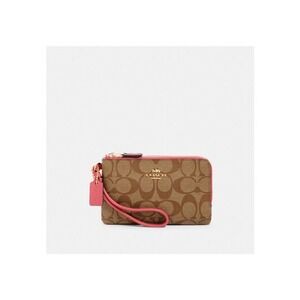 Coach Double Corner Zip Wristlet In Signature Canvas